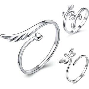 3pcs S925 Sterling Silver Open Rings Set Finger Ring Joint Ring Toe Ring Beach